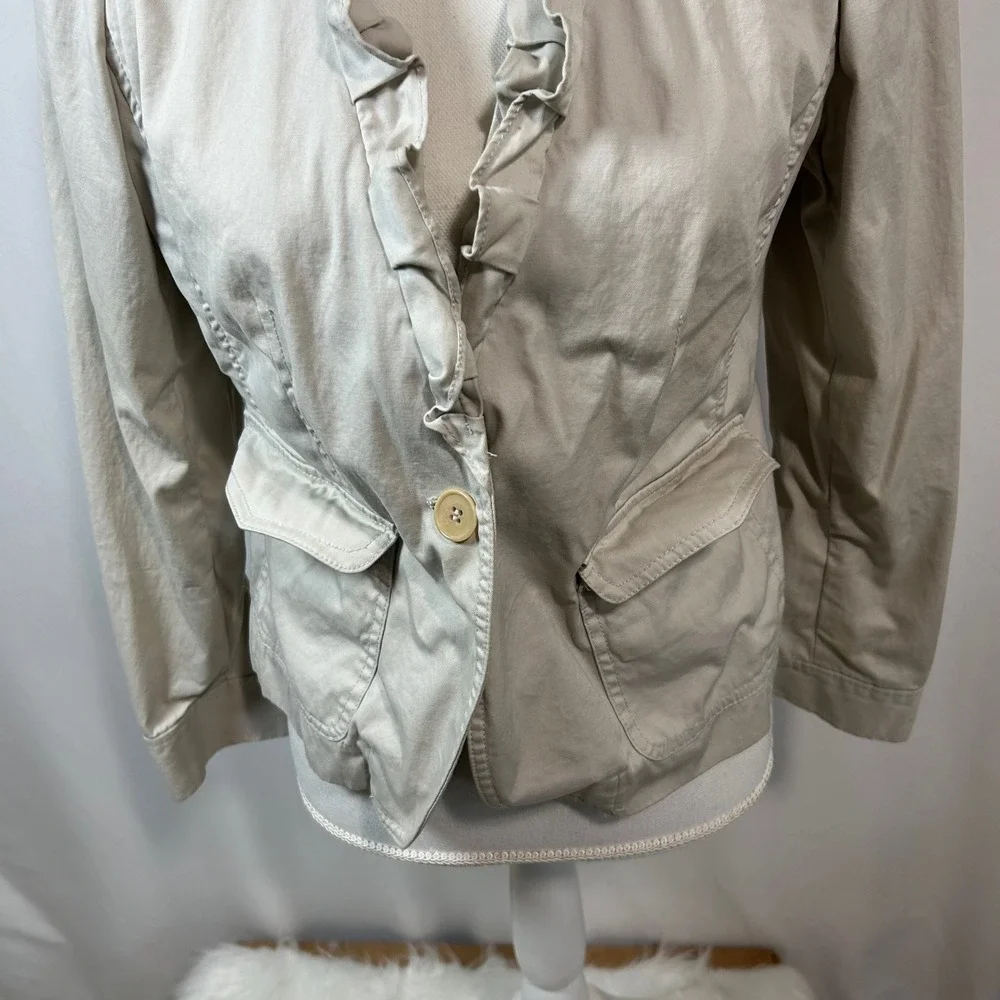 Talbots Petites Ruffle Front Blazer Jacket‎ Beige Cotton Blend Career